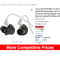 Auriculares Intrauditivos Híbridos Fone KZ ZS10 Pro 2 1DD+4BA con Cable, 4 Interruptores de Ajuste, Tecnología de Crossover de 3 Vías, Auriculares IEM de Alta Fidelidad