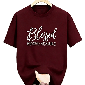 T-shirt con grafica ispiratrice della fede cristiana con testo corsivo Blessed Beyond Measure - Product Image 2