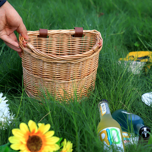 Nhà Máy Trực Tiếp Bán Buôn Hot Bán Nửa Vòng Phía Trước <span class=keywords><strong>Wicker</strong></span> Xe Đạp Giỏ Với Dây Đeo Bằng Da - Product Image 3