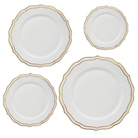 Service de table personnalisé en porcelaine blanche, vaisselle en forme de fleur, bord doré, céramique irrégulière blanche, assiettes à dîner de mariage
