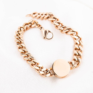 Fashion Chain Link Bracelet 18K Rose Gold Plated <b>Titanium</b> Steel Black Diamond Bezel Setting Unisex Jewelry - Product Image 3
