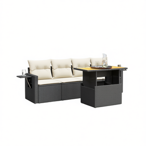 Ensemble de canapé de jardin avec accoudoirs réglables, moyen, noir, en rotin PE, mobilier d'extérieur, 3 places, design contemporain - Product Image 1