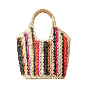 Borsa Tote Intrecciata Colorata in Tinta Unita, Borsa da Spiaggia Artigianale in Paglia per Donna, Stile Vacanza Estiva, Grande Capacità, Casual - Product Image 1