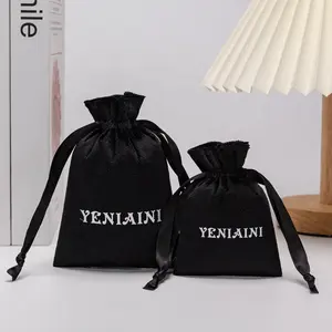 Custom Logo Printing Jewelry Pouch Small Drawstring Necklace Earring Packing Velvet Jewelry Bag