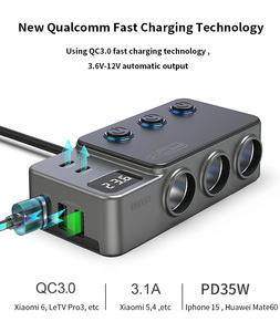 Nuovo <span class=keywords><strong>Adattatore</strong></span> Splitter per <span class=keywords><strong>Accendisigari</strong></span> Auto con 3 USB Ricarica Rapida QC3.0 e PD35W, Caricatore Auto 12V 120W con Monitoraggio Voltaggio - Product Image 6