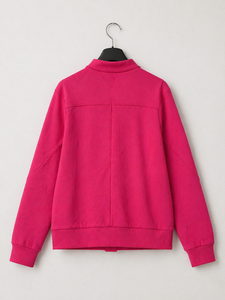 Blouson bomber fuchsia boutonné à col, manches longues, vêtement d'extérieur décontracté, tissu doux de qualité supérieure, élégant pour tous les jours - Product Image 2