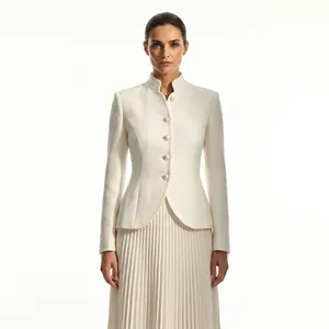 <span class=keywords><strong>Ensemble</strong></span> tailleur <span class=keywords><strong>jupe</strong></span> femme Jinyuan blanc ivoire, col rond, blazer peplum, boutons nacrés, <span class=keywords><strong>jupe</strong></span> <span class=keywords><strong>longue</strong></span> plissée, luxe, 2 pièces, personnalisable OEM/ODM - Product Image 1