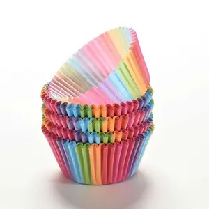 100件/套彩虹色纸杯蛋糕内胆烤杯纸杯蛋糕纸松饼盒蛋糕盒杯托盘蛋糕模具装饰工具