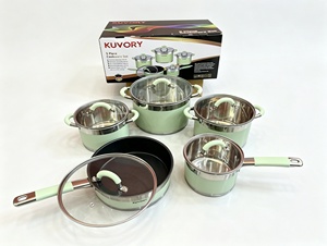 Lot de 10 ustensiles de cuisine en acier inoxydable, revêtement vert, casseroles et poêles pour cuisinières à induction et à gaz, ensemble cadeau, OEM/ODM - Product Image 6