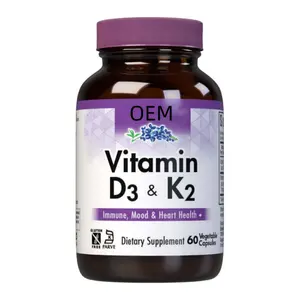 핫 세일 OEM 영양 비타민 D3 & K2, 간이프리, 튼튼하고 건강한 뼈용, 유제품 프리, 채식, 야채 캡슐