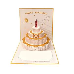 Carte d'anniversaire 3D stéréoscopique, carte de vœux dorée haut de gamme, cadeau mignon, carte de gâteau ajourée, cadeaux, cartes postales - Product Image 3