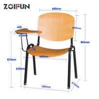 Mobilier Scolaire Chaise Étudiant Empilable en Bois de Lecture et d'Écriture avec Tablette