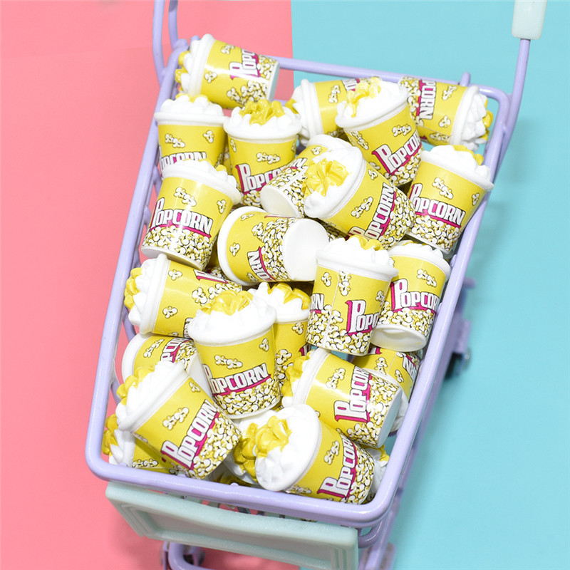 ИУ небольшые Оптовые 10 шт./пакет смолы для приготовления попкорна кабошон поделки кукольный домик украшения 3D миниатюрные еда Подвески реалистичный ведро