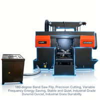 Scie à ruban CNC à double colonne GZK400S avec lame de scie à 180 degrés, fréquence variable, découpe de précision des métaux, PLC automatique