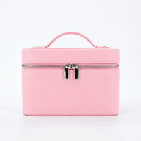 Trousse de Toilette Portable Rose en Cuir PU Grainé Imperméable avec Logo Personnalisé, Fermeture Éclair et Poignée pour Femme – Idéale pour les Voyages