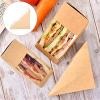 Kotak Sandwich Segitiga Portabel Cetak Kustom Lapisan UV Laminasi Matt Jendela Kertas Kraft Dapat Digunakan Kembali untuk Kemasan Roti