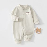Combinaison pour bébé 100% coton, barboteuse respirante à manches longues, fermeture à pression sur le devant, applique ours mignon, unisexe, printemps automne, body pour nouveau-né