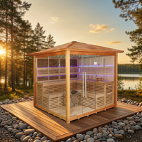 Cabine de sauna extérieure en cèdre canadien, sauna vapeur d'extérieur, sauna vapeur d'angle en bois pour la maison avec poêle à sauna