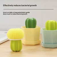 Brosse de nettoyage manuelle pour cuisine domestique, en forme de cactus, pour vaisselle et pots de plantes, à long manche, en fibre plastique PP Nano