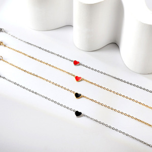 Heart Shape <b>Bracelet</b> Stainless Steel Chain Minimalist Jewelry Unisex Gift Fashionable Design <b>Red</b> Black Color Options - Product Image 2