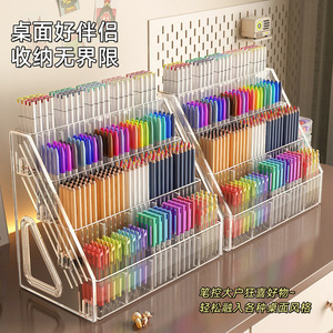 Acrylic Stepped Desk Organizer 5 Tier Marker Pen <b>Storage</b> Holder For <b>Drawing</b> Stationery - Product Image 4