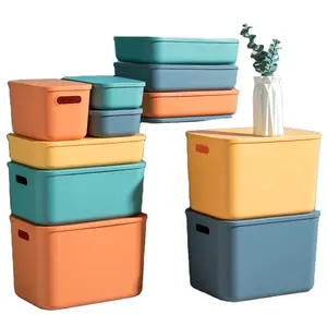 Plastic Storage Boxes Set Office Desk Toy Cosmetic Storage Bin With Lid Tableware Household Organizer Box