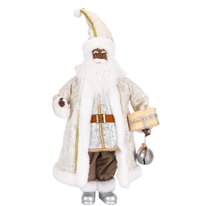 Ivory Gold Damask Black Santa Claus Figure with Silver Jingle Bell for Hotel Foyer <b>Xmas</b> Display - Product Image 2