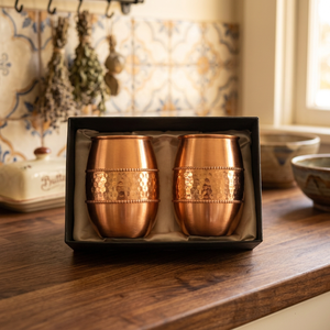 Gobelet en cuivre à finition martelée, grande capacité, jetable, coffret cadeau, pour boissons, thé et café - Product Image 1