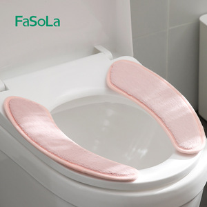 FaSoLa Toilet Seat Cover Pink Plush Thickened Warm Winter Use TPR Back Adhesive Reusable Washable - Product Image 1