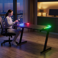 Bureau de jeu en bois AOR pour ordinateur de bureau et usage professionnel, système d'éclairage RGB avec guide de lumière acrylique, porte-gobelet intégré, table PC