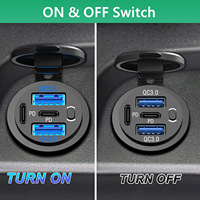 Prise USB 12V 4 ports, double PD 30W et double Quick Charge 3.0 18W avec interrupteur à bouton pour voiture, bateau, marine, fourgonnette