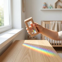 Jouet d'exploration scientifique du spectre lumineux par réfraction avec prisme en cristal OEM personnalisé, blocs optiques et cadre en bois pour expériences d'optique arc-en-ciel
