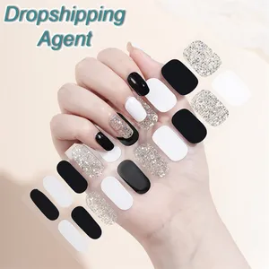 Dropshipping Stylish Design Full-Cured Gel Nail Stickers Lady's Gel Nail Decals with Full Curing 22 Counts Full Wrap Art Nail