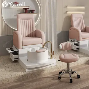 Yoocell baru furnitur salon kuku kursi pedikur mewah platform merah muda doshower memijat manikur pedikur kursi spa kaki