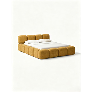 Cadre de lit King Size en tissu jaune sur mesure, rembourré et avec rangement, vente en gros d'usine pour mobilier moderne de chambre à coucher, villa et hôtel - Product Image 2