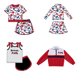 Tenue d'équipe personnalisée pour sœurs, <span class=keywords><strong>rouge</strong></span>, ensemble deux pièces sans manches à pois pour filles, haut et <span class=keywords><strong>jupe</strong></span> courte, hauts à manches longues - Product Image 1