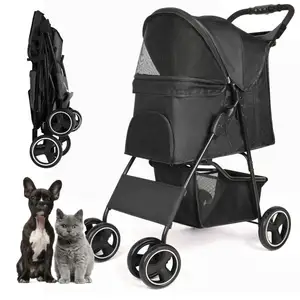 Cochecito plegable de lujo de cuatro ruedas personalizado al por mayor para mascotas, cochecito para perros y gatos grandes, medianos y pequeños