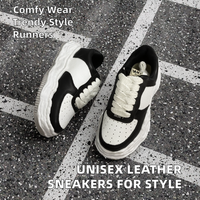 Baskets en cuir blanches et noires pour femmes et hommes, doublure en maille, décontractées, confortables, basses, pour le skateboard, chaussures de sport tendance
