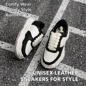 <b>Leather</b> Sneakers White & <b>Black</b> Women's Men's Autumn Mesh Lining Casual Comfortable Low-Top Skateboarding Fashion Athletic <b>Shoes</b> - Product Image 2