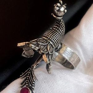 <b>Peacock</b> Shape Monalisa Stone Ring Trendy Adjustable Partywear Jewellery for Women & Girls Made of Brass Bulk Product - Product Image 1