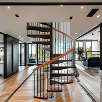 Nouveau modèle d'escalier en colimaçon moderne pour intérieur, marches avec main courante en bois, système de garde-corps en acier au carbone, installation facile en DIY, salon
