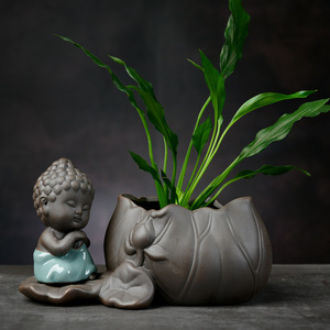Nuovo sistema idroponico cinese Zen verde alloro Coppersia bambù e vaso di legno viola vaso di fiori di sabbia vaso decorativo in ceramica - Product Image 4