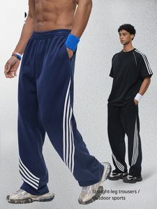 Pantalons décontractés pour hommes RS |   Pantalon large à cordon de serrage <span class=keywords><strong>en</strong></span> coton-polyester, style streetwear américain, patchwork transfrontalier à rayures contrastées - Product Image 3