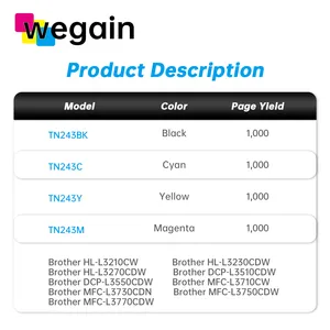 Tn 243 Tn-243 Tn243 TN243 Laser Color Toner Cartridge Compatible For Brother Printers MFC-L3710CW/MFC-L3730CDN/50CDW