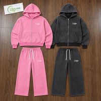Survêtement unisexe personnalisé effet vieilli délavé à l'acide 500 g/m² – Ensemble sweat à capuche zippé et pantalon de survêtement coupe droite