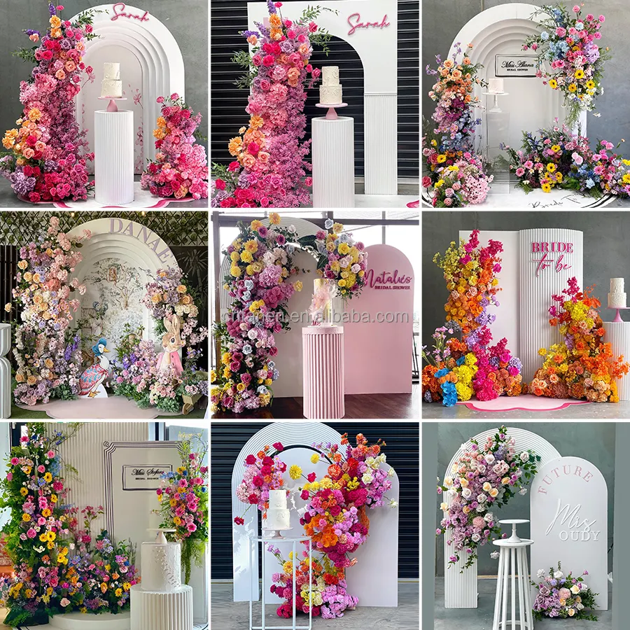 FW New Design Wedding Arch Backdrop Artificial Flower Arch Metal Stand for Party Stage Decoration