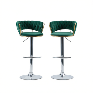 Tabourets de bar en velours vert, base chromée, hauteur réglable, pivotants, design moderne, mobilier commercial, lot de 2 - Product Image 1