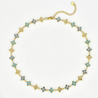 Collier ras-de-cou sportif en acier inoxydable plaqué or 18 carats avec trèfle à quatre feuilles et chaîne en bambou