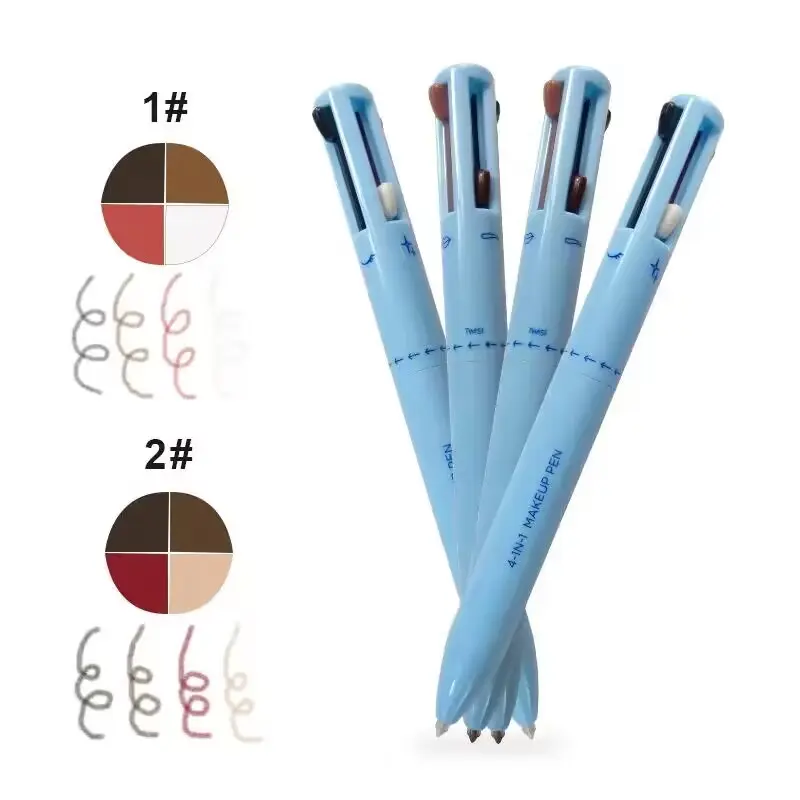 4 in 1 pena rias wajah pensil alis garis bibir Eyeliner pensil alis 4 warna perak hijau merah muda biru hitam pena rias