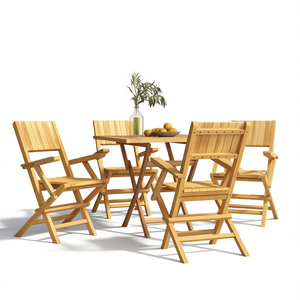 Set di 4 sedie da giardino pieghevoli in legno massello di teak, mobili da esterno in stile rustico - Product Image 1